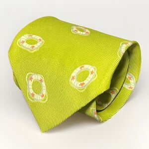 Banana Republic Silk Tie Olive Green Nautical Lifebuoy Pattern Made in Italy
